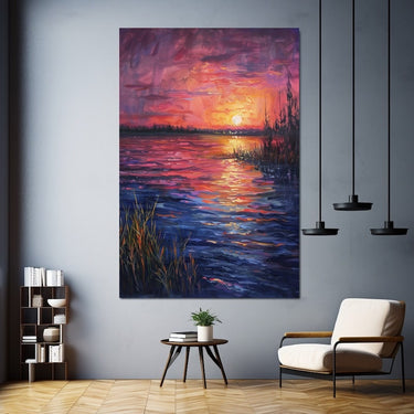 Sunset Over Water Acrylic Painting